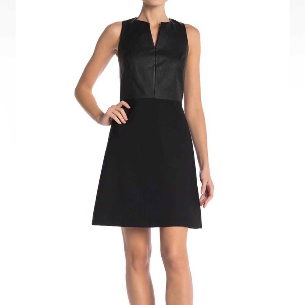 Theory Alinea Black Leather-Top and wool bottom Dress